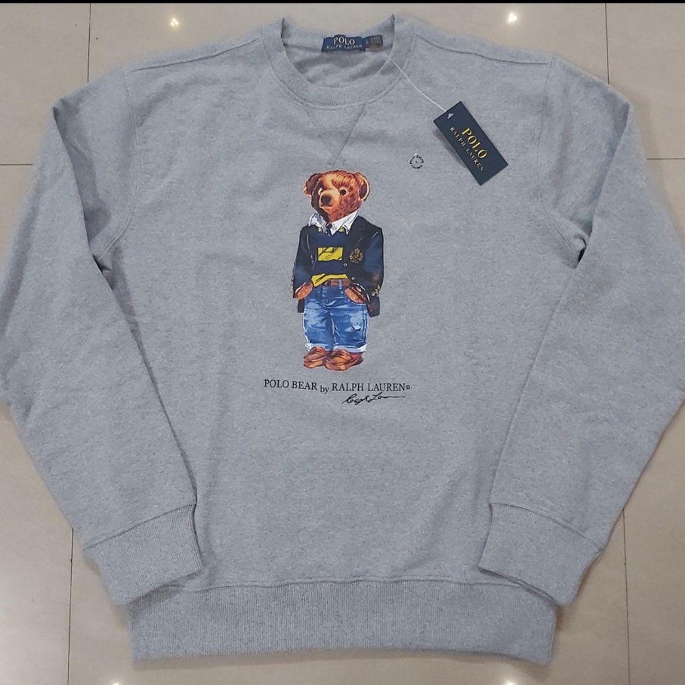 Gray polo sweatshirt with bear logo